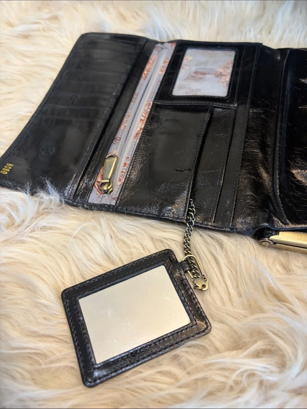 HOBO Black Leather Frame Wallet with Gold-Tone Trim